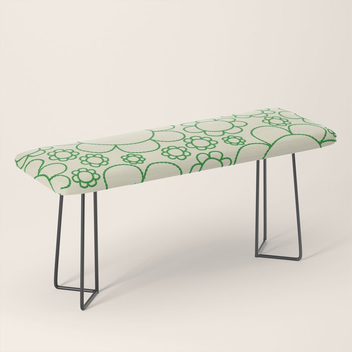 Cheerful Doodle Flowers Green and Cream Pattern Bench Gallery Image 1