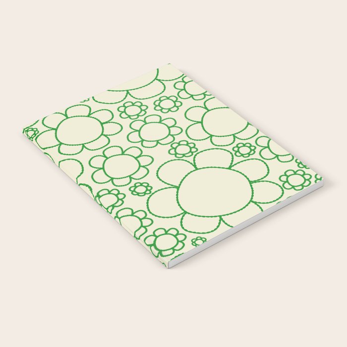 Cheerful Doodle Flowers Green and Cream Pattern Notebook Gallery Image 2