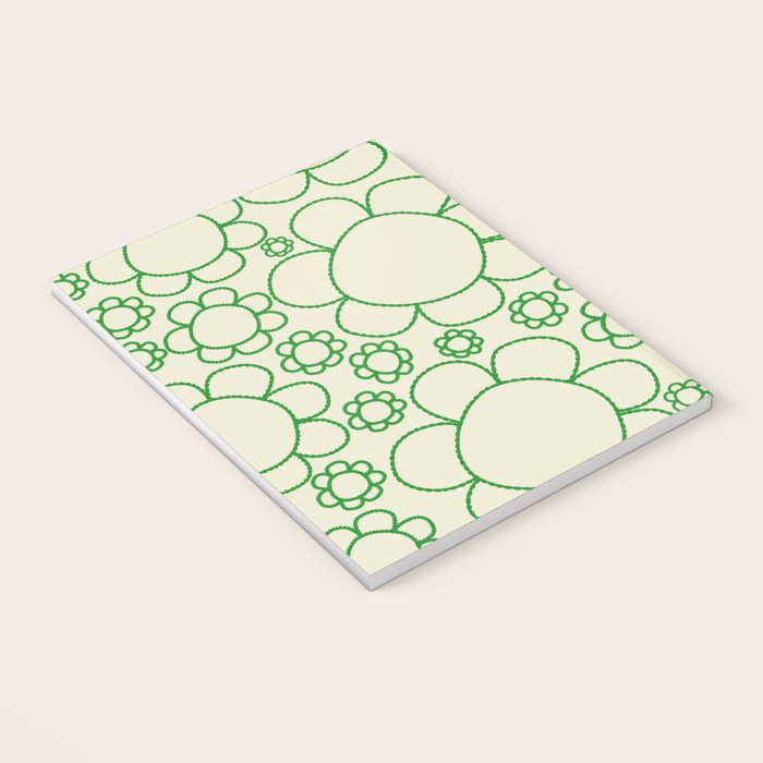 Cheerful Doodle Flowers Green and Cream Pattern Notebook Gallery Image 3
