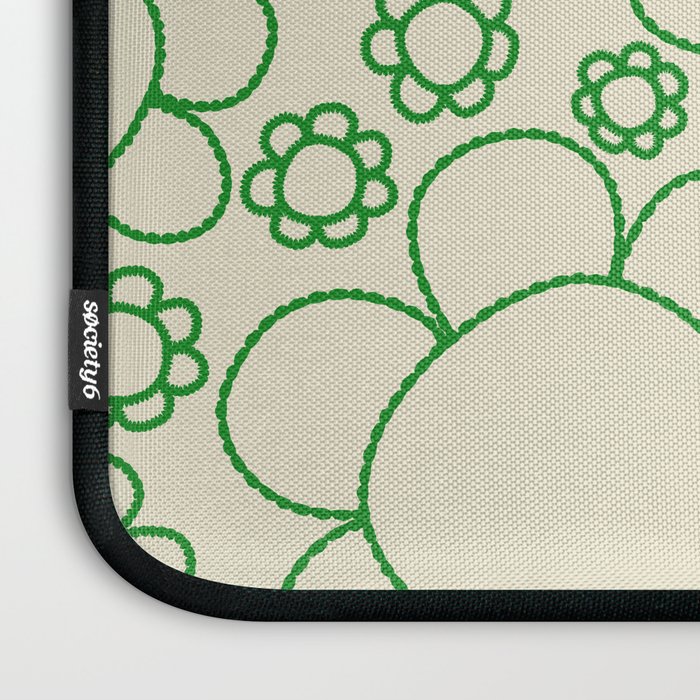 Cheerful Doodle Flowers Green and Cream Pattern Laptop Sleeve Gallery Image 3