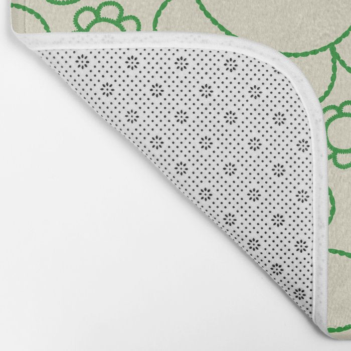 Cheerful Doodle Flowers Green and Cream Pattern Bath Mat Gallery Image 2