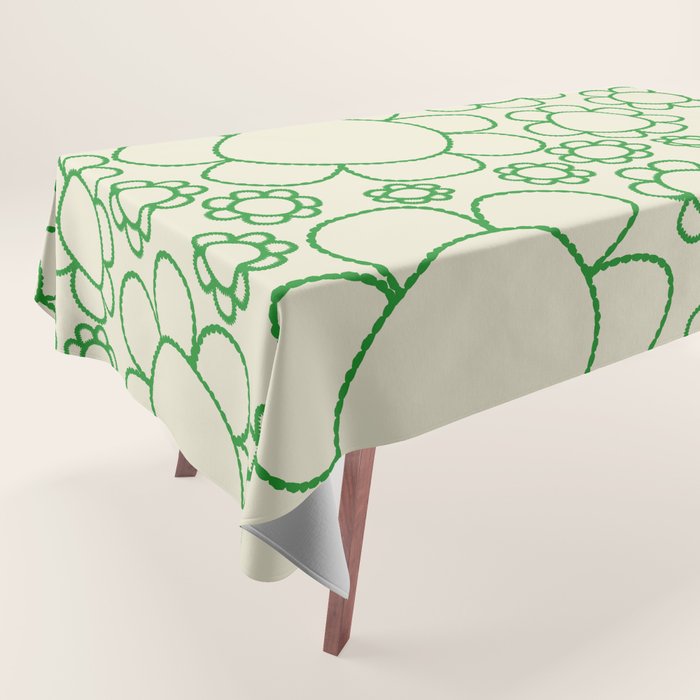 Cheerful Doodle Flowers Green and Cream Pattern Tablecloth Gallery Image 1