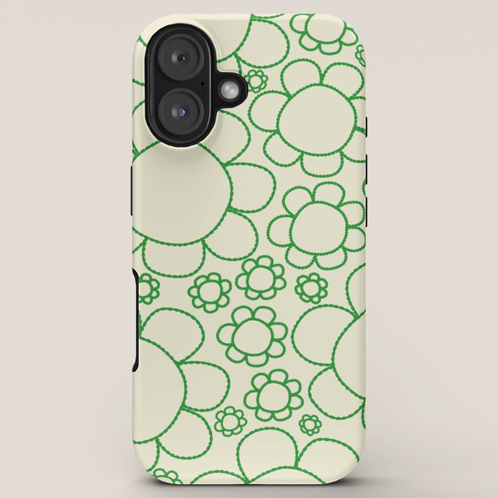 Cheerful Doodle Flowers Green and Cream Pattern iPhone Case Gallery Image 5
