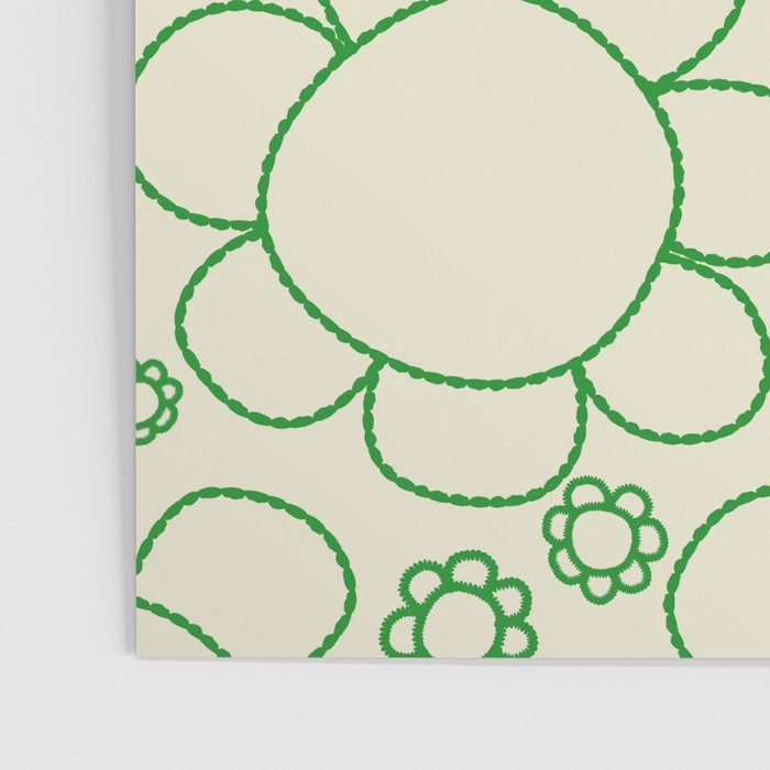 Cheerful Doodle Flowers Green and Cream Pattern Poster Gallery Image 3