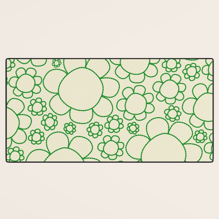 Cheerful Doodle Flowers Green and Cream Pattern Desk Mat Gallery Image 3