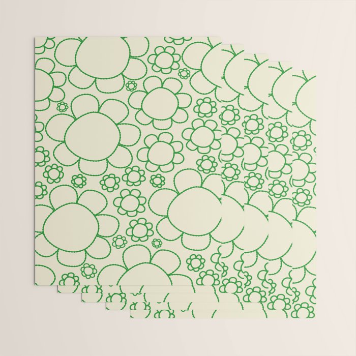 Cheerful Doodle Flowers Green and Cream Pattern Wrapping Paper Gallery Image 3