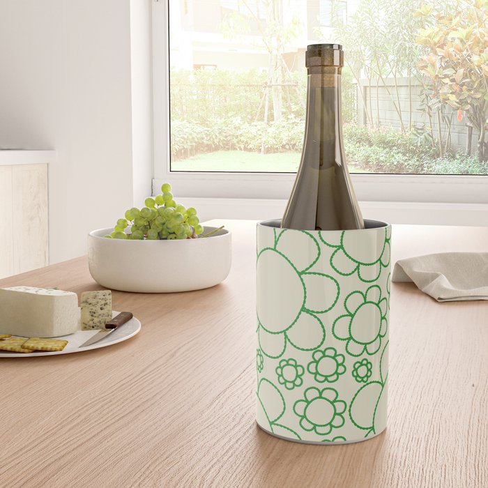 Cheerful Doodle Flowers Green and Cream Pattern Wine Chiller Gallery Image 4