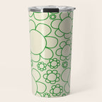 Cheerful Doodle Flowers Green and Cream Pattern Travel Mug Gallery Image 1