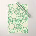 Cheerful Doodle Flowers Green and Cream Pattern Wrapping Paper Gallery Image 1