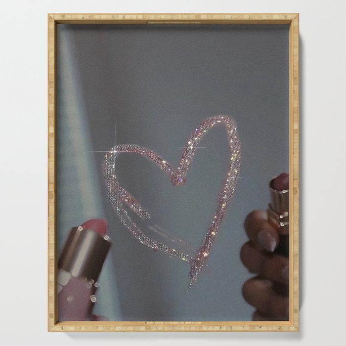 I LOVE YOU | glitter | love | heart | lipstick | mirror | collage | fashion | glam | pink | cute | art | wall | photo  Serving Tray Gallery Image 1