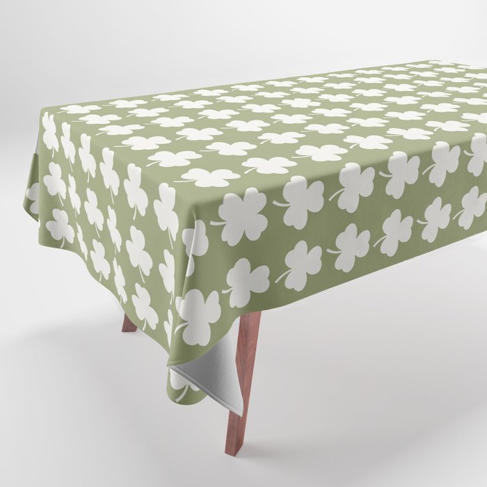 Clovers XXVIII Natural Green Botanical Pattern Tablecloth Gallery Image 1