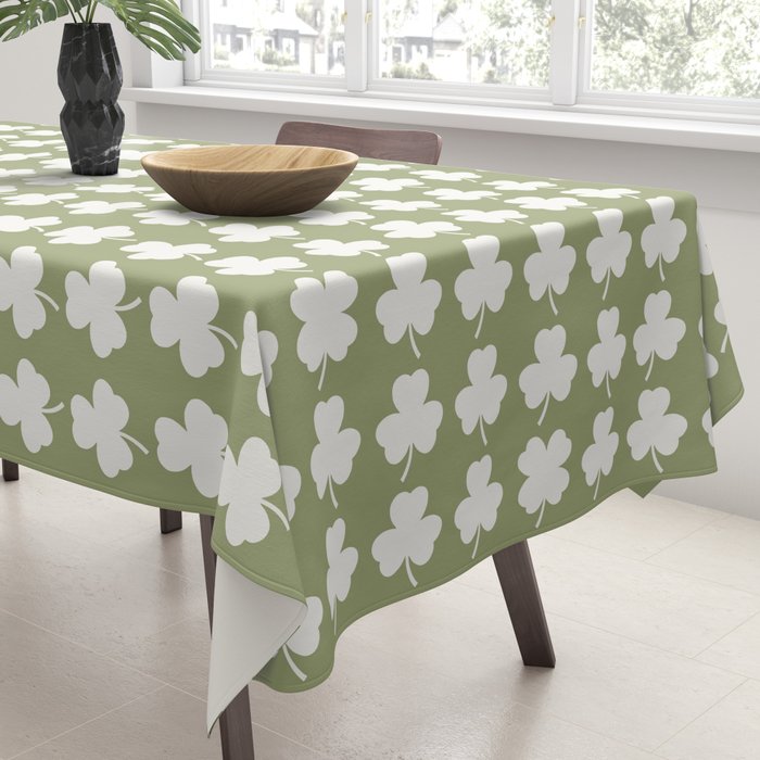Clovers XXVIII Natural Green Botanical Pattern Tablecloth Gallery Image 3