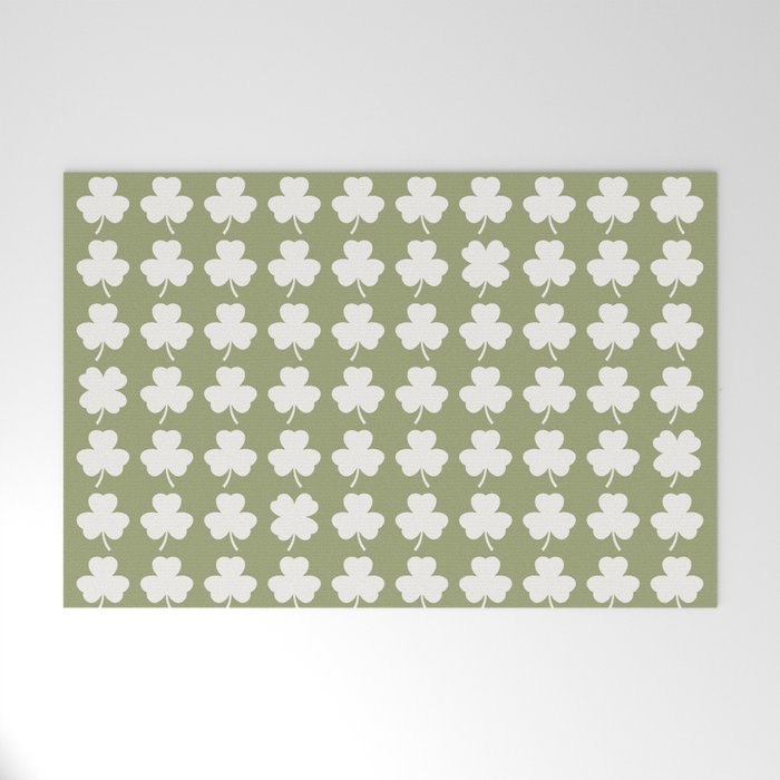 Clovers XXVIII Natural Green Botanical Pattern Welcome Mat Gallery Image 1