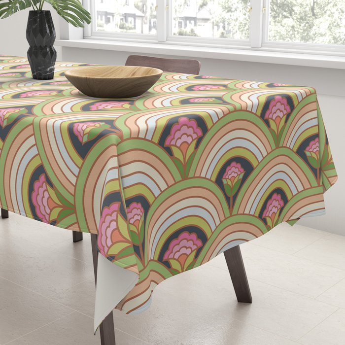 Retro Rainbow Flowers Tablecloth Gallery Image 3