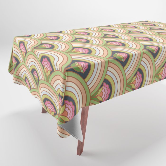 Retro Rainbow Flowers Tablecloth Gallery Image 1