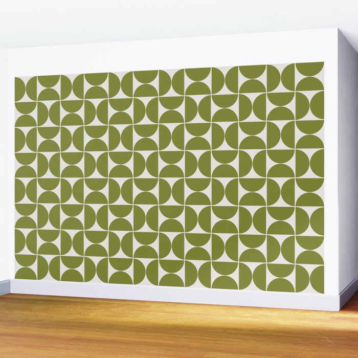 Mid-Century Modern Pattern No.29 Mini - Off-White and Green Wall Mural Gallery Image 2
