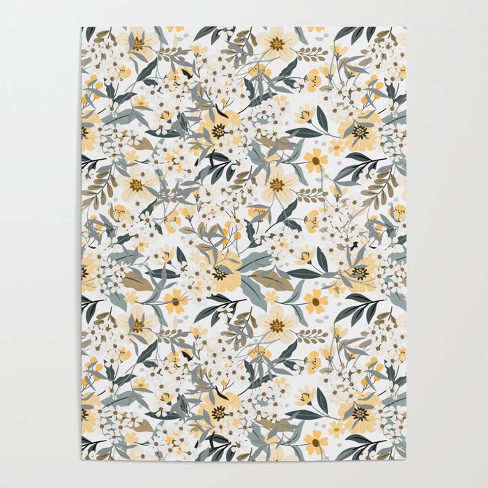 Spring Wildflowers, Floral Prints, Yellow and Gray Poster Gallery Image 4