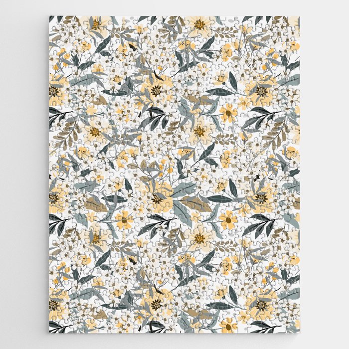 Spring Wildflowers, Floral Prints, Yellow and Gray Jigsaw Puzzle Gallery Image 1
