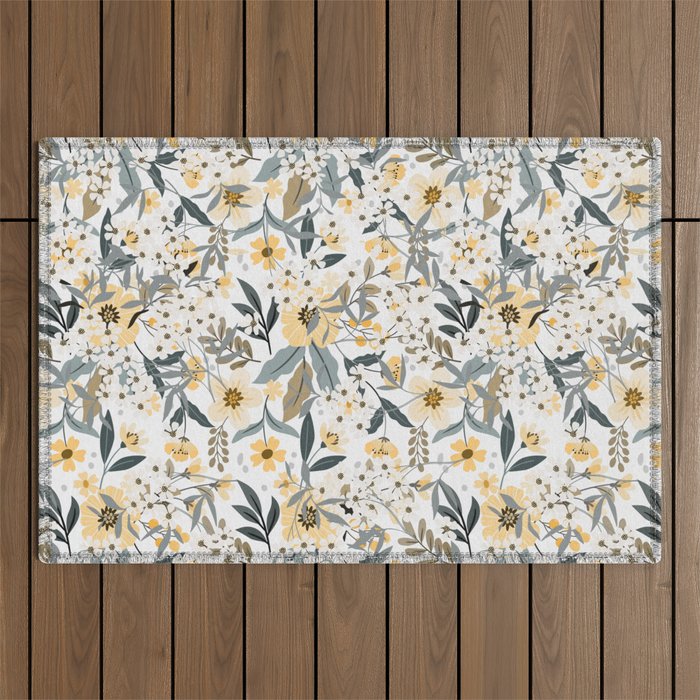 Spring Wildflowers, Floral Prints, Yellow and Gray Outdoor Rug Gallery Image 1