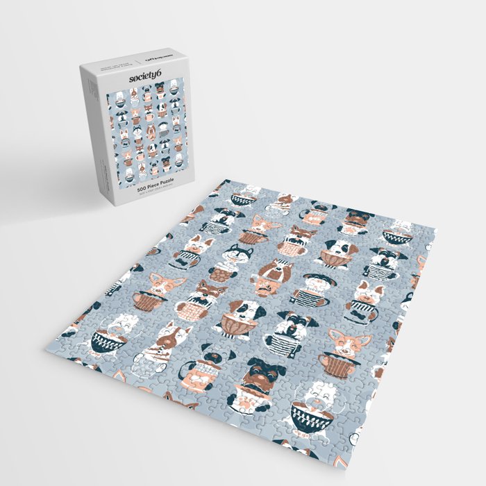 Doggie Coffee and Tea Time I // blue grey Jigsaw Puzzle Gallery Image 2