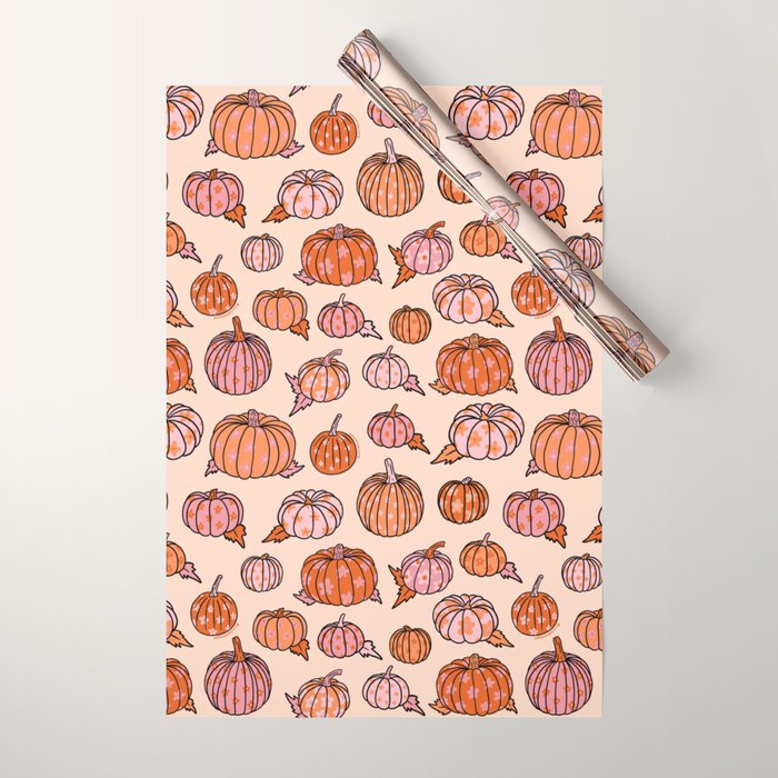 Flower Pumpkin Print Wrapping Paper Gallery Image 1