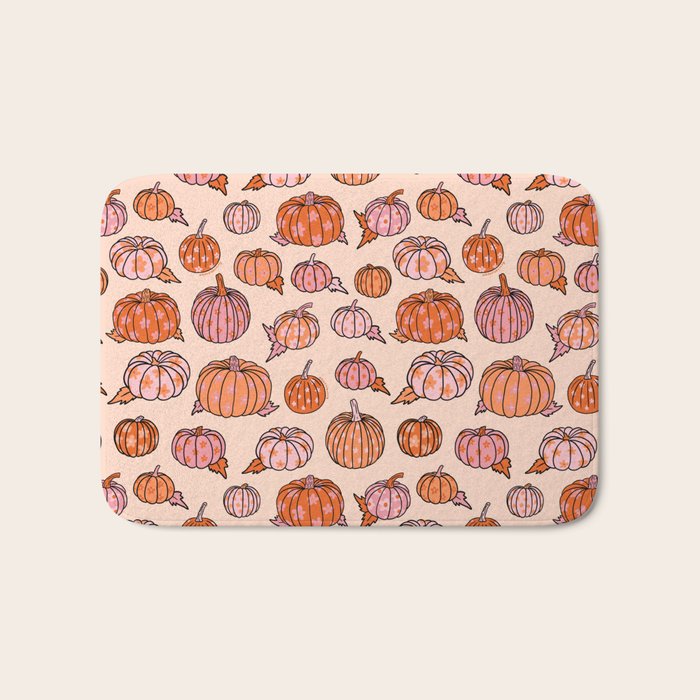Flower Pumpkin Print Bath Mat Gallery Image 1