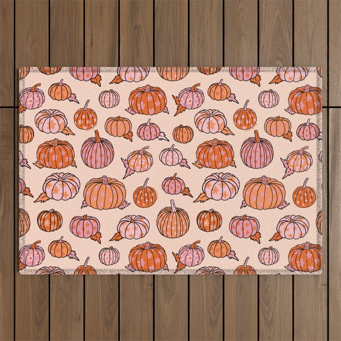 Flower Pumpkin Print Outdoor Rug Gallery Image 1