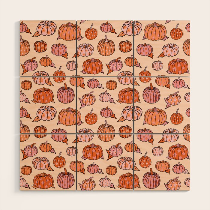 Flower Pumpkin Print Wood Wall Art Gallery Image 1
