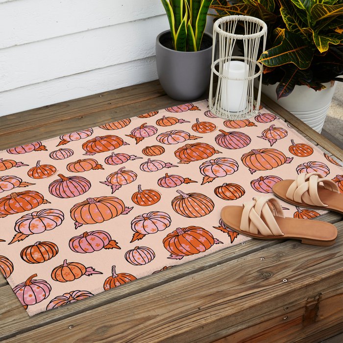 Flower Pumpkin Print Outdoor Rug Gallery Image 2