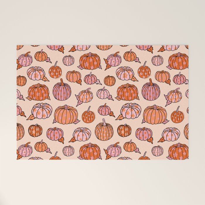 Flower Pumpkin Print Welcome Mat Gallery Image 1