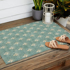 Art Deco Fans Pattern in Teal Outdoor Rug Gallery Image 2
