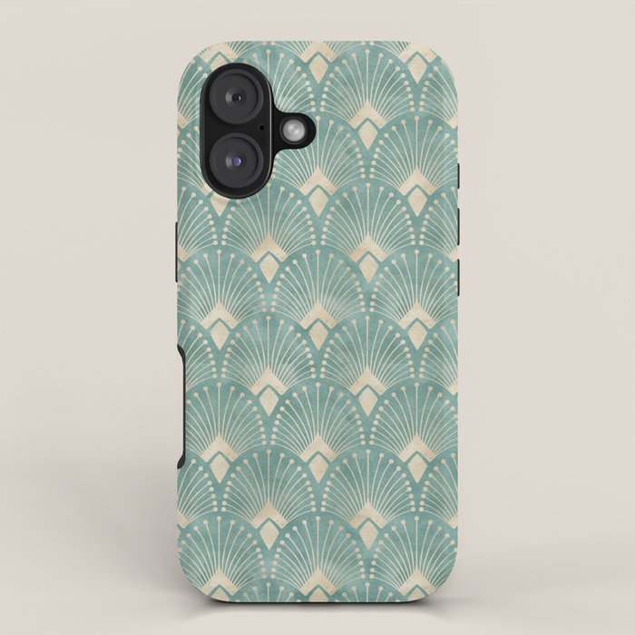 Art Deco Fans Pattern in Teal iPhone Case Gallery Image 1