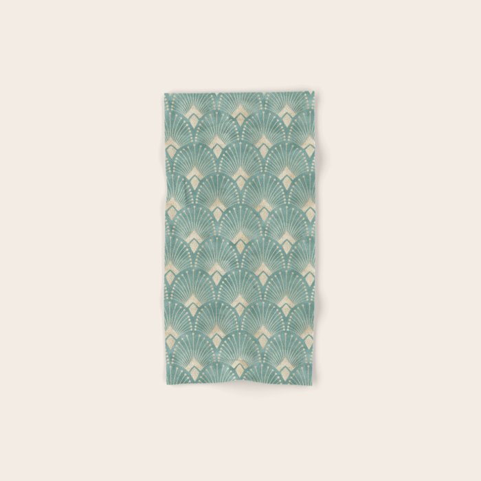 Art Deco Fans Pattern in Teal Bath Towel Gallery Image 1