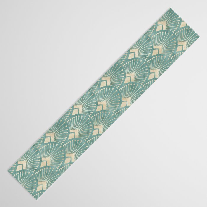 Art Deco Fans Pattern in Teal Table Runner Gallery Image 3