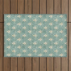 Art Deco Fans Pattern in Teal Outdoor Rug Gallery Image 1