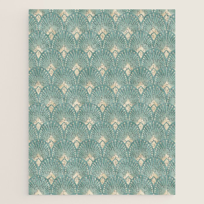 Art Deco Fans Pattern in Teal Jigsaw Puzzle Gallery Image 1