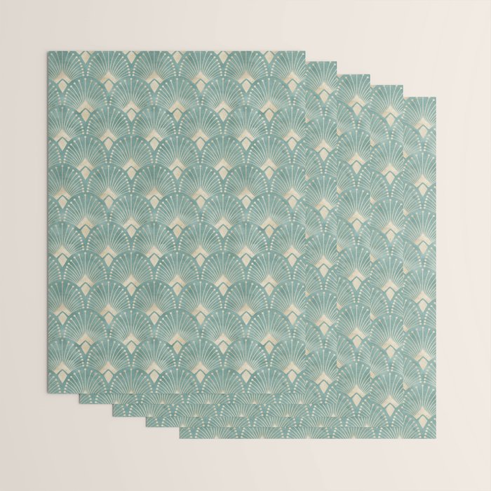 Art Deco Fans Pattern in Teal Wrapping Paper Gallery Image 3