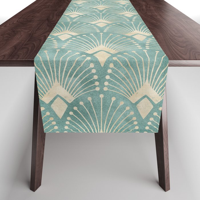 Art Deco Fans Pattern in Teal Table Runner Gallery Image 1