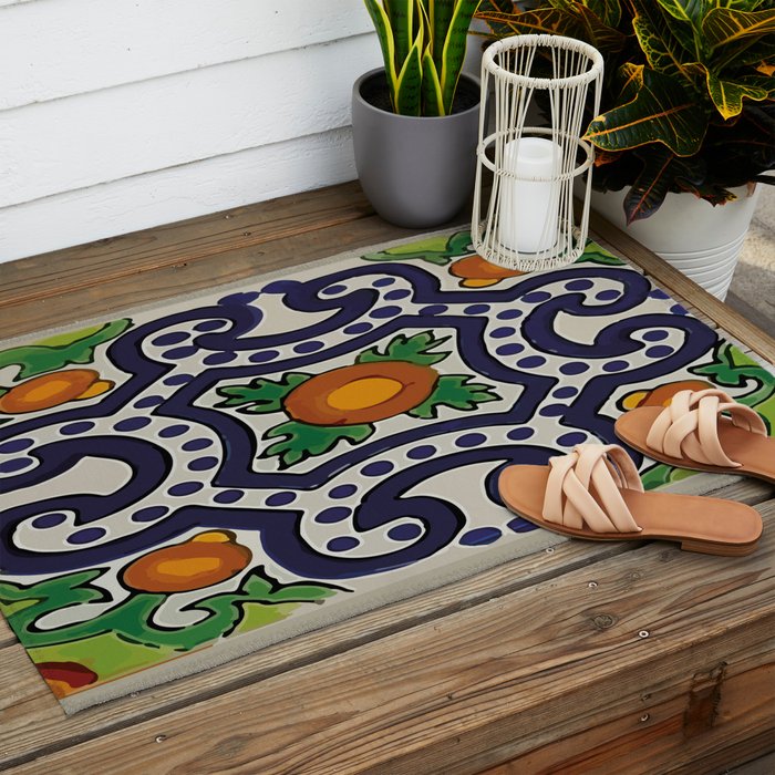 Oranges talavera tile abstract pattern modern decoration Outdoor Rug Gallery Image 2