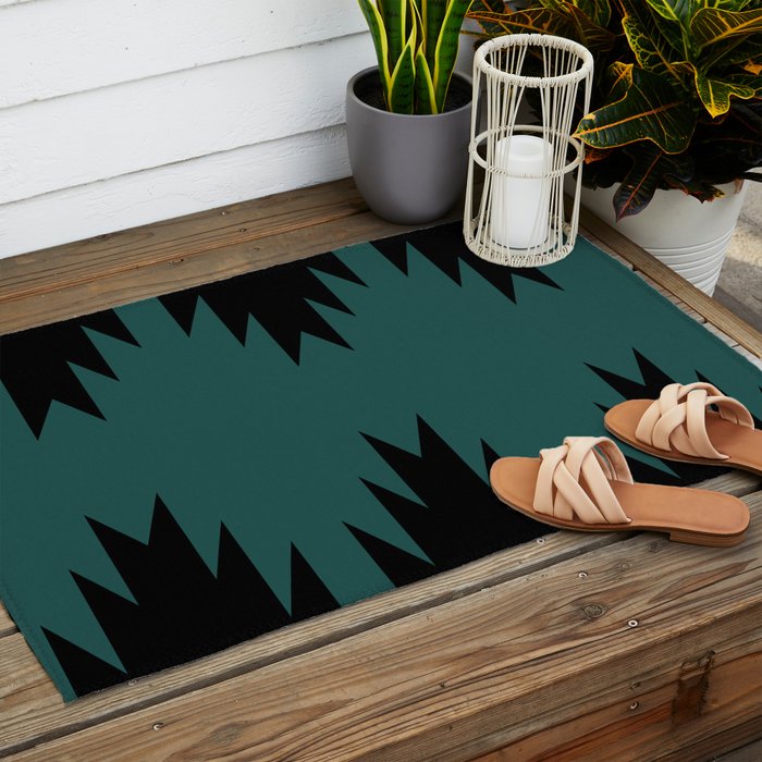 Geometric Southwestern Minimalism - Teal Green Outdoor Rug Gallery Image 2