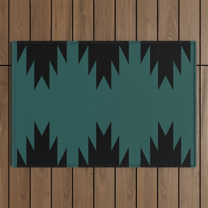 Geometric Southwestern Minimalism - Teal Green Outdoor Rug Gallery Image 1