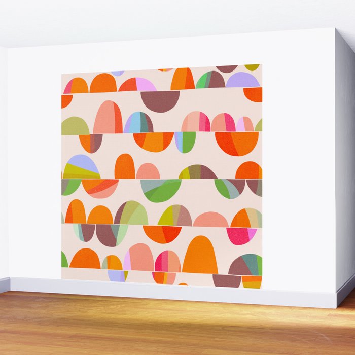 Mid Century Abstract cut-out Pebbles 2. Cosy Retro Wall Mural Gallery Image 2