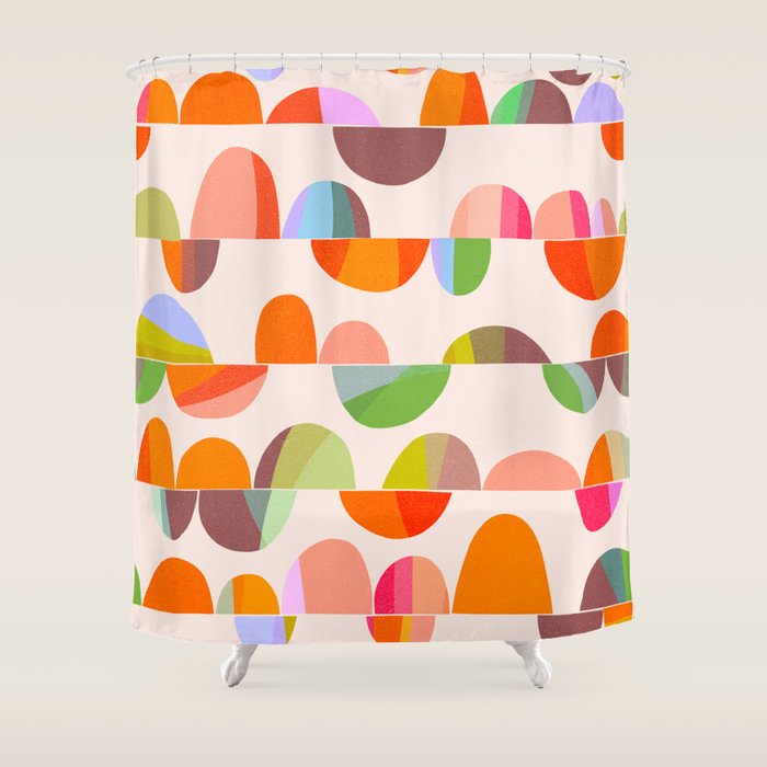 Mid Century Abstract cut-out Pebbles 2. Cosy Retro Shower Curtain Gallery Image 1