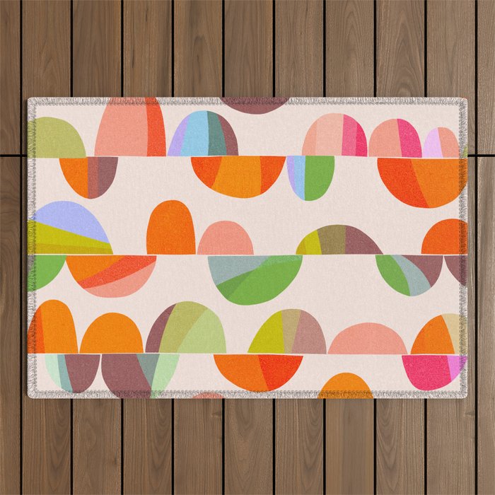 Mid Century Abstract cut-out Pebbles 2. Cosy Retro Outdoor Rug Gallery Image 1