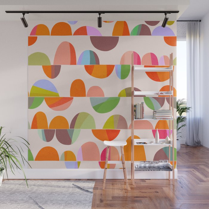 Mid Century Abstract cut-out Pebbles 2. Cosy Retro Wall Mural Gallery Image 1