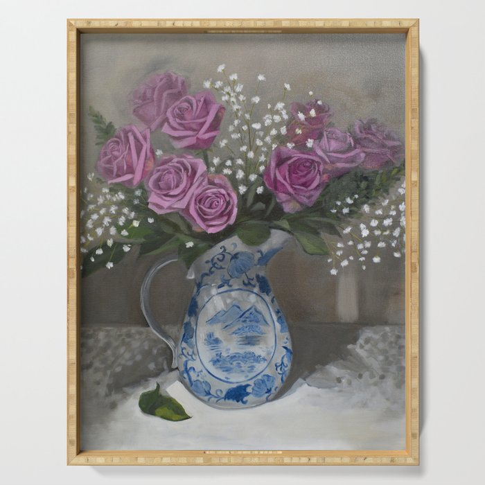 Magenta Roses Still Life Painting Serving Tray Gallery Image 1