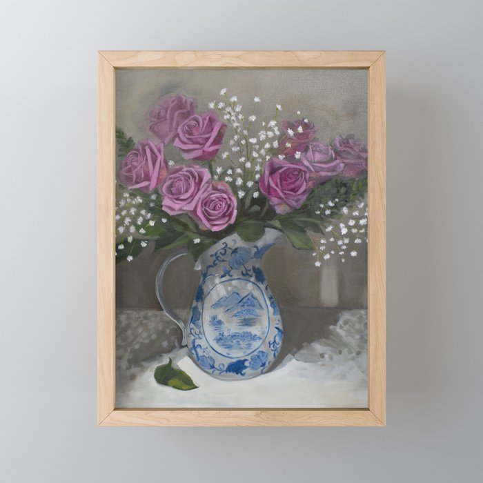 Magenta Roses Still Life Painting Mini Art Print Gallery Image 1
