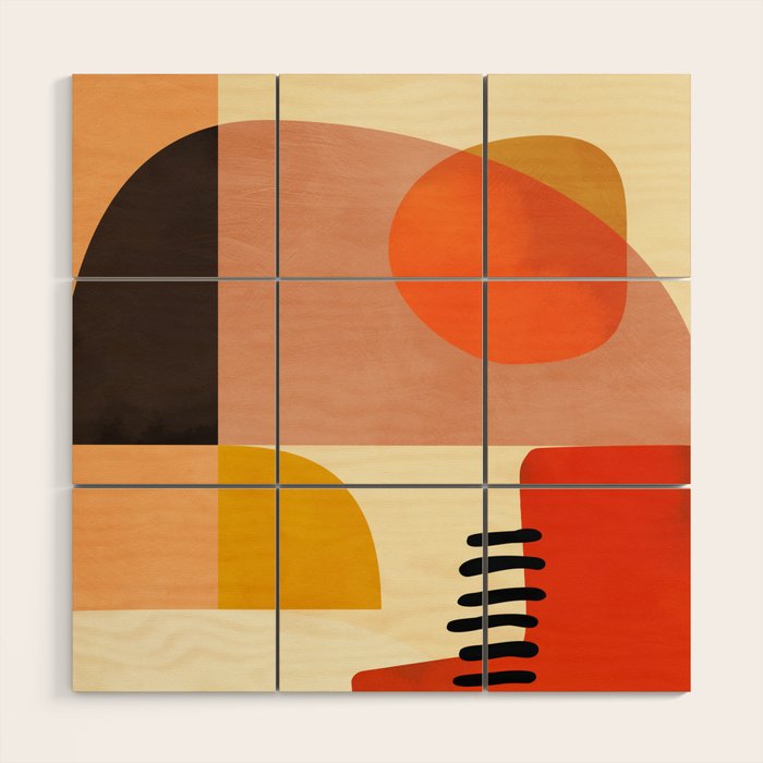 mid century shapes moon Wood Wall Art Gallery Image 1