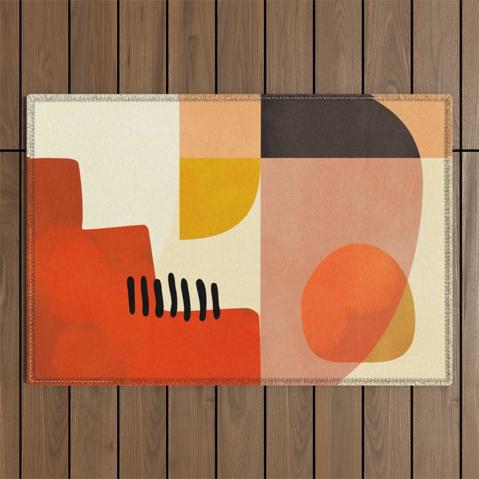 mid century shapes moon Outdoor Rug Gallery Image 1