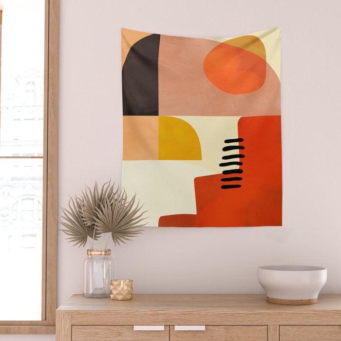 mid century shapes moon Wall Tapestry Gallery Image 2